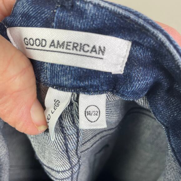 Good American Blue Denim Good Legs Raw Hem Jeans 14 - Picture 2 of 6